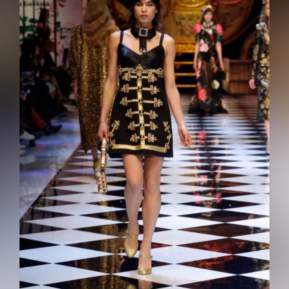 Dolce & Gabbana Runway Black Mini Dress with Gold Embellishment size IT 44 - Picture 2 of 16